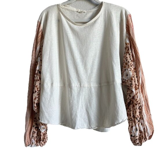 Easel Women’s Large Boutique Cream Patchwork Flare Balloon Long Sleeve Top Boho - Picture 1 of 8